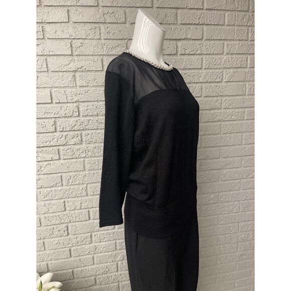 Cable & Gauge Black Faux Pearl Neckline Sweater / Top Size M - Picture 2 of 6
